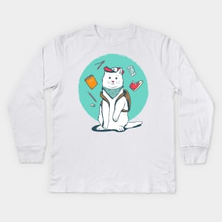 cat back to school Kids Long Sleeve T-Shirt